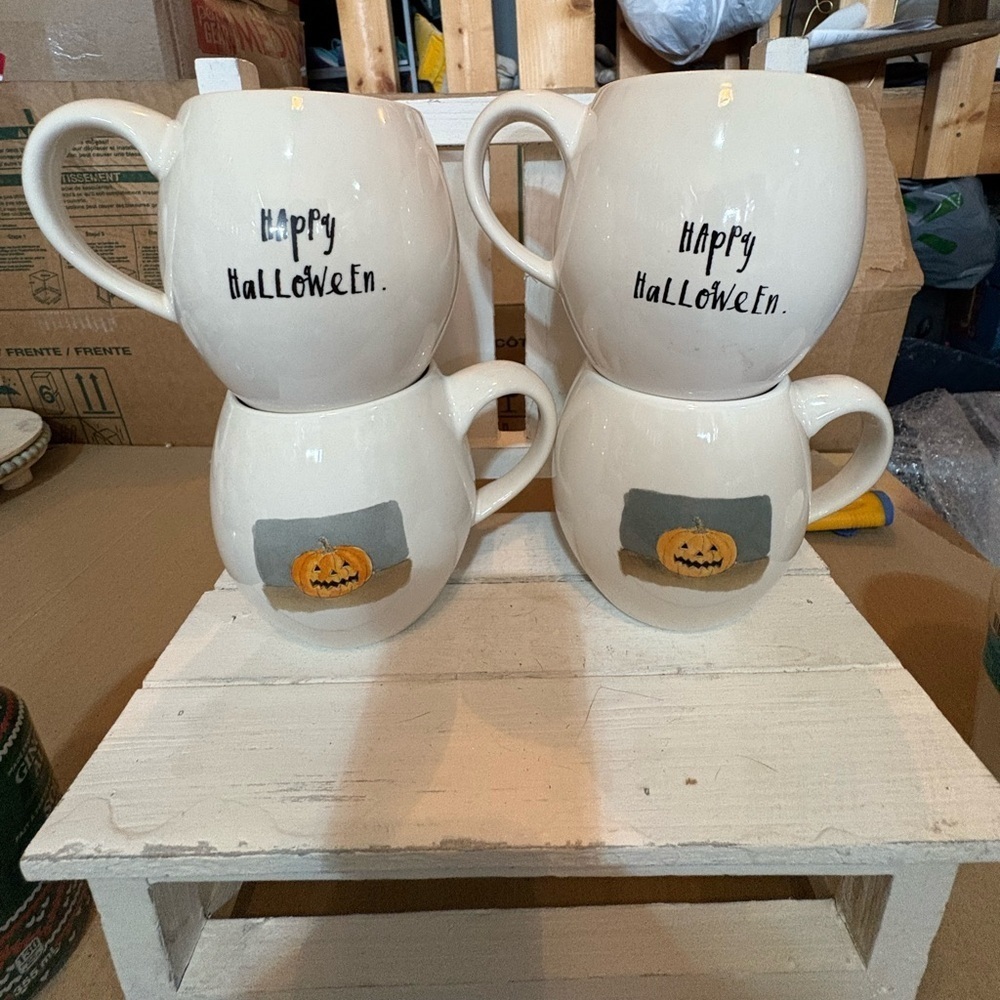 Rae Dunn Happy Halloween White Mugs Set of 4